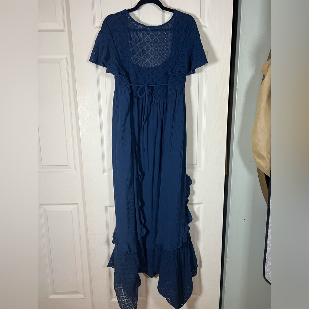 Free People Bring the Romance Navy Maxi Dress, Ruffle Trim, lace bust and hem - Picture 10 of 10